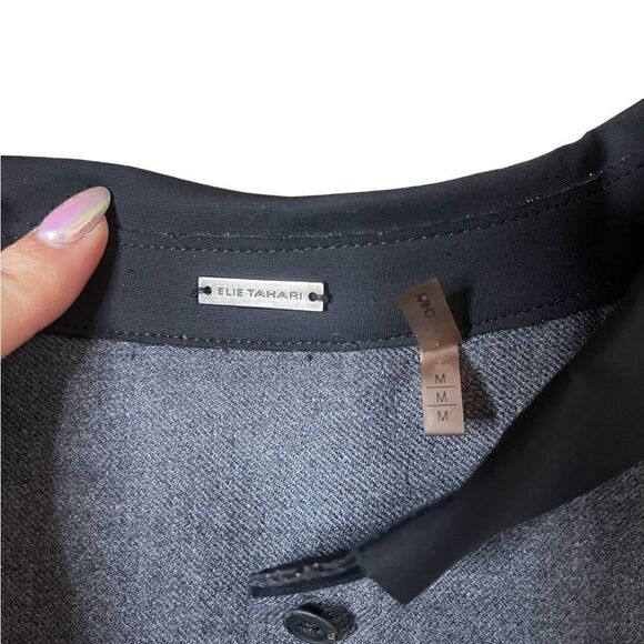 Elie Tahari Valerie Tab-Sleeve Wool Blend Block & Gray Colorblock Shirtdress M - Picture 15 of 16